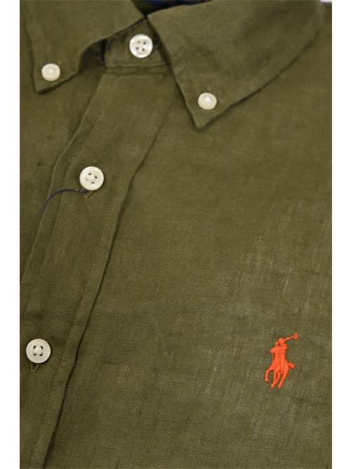 Camicia button-down in lino Dark Green POLO RALPH LAUREN | 710966294004